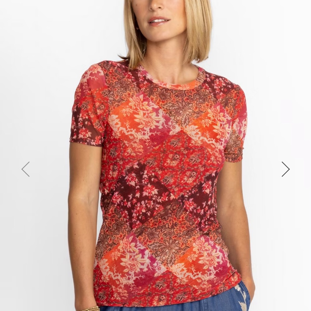 Johnny Was Josephina Eleanor Short Sleeve Mesh Tee